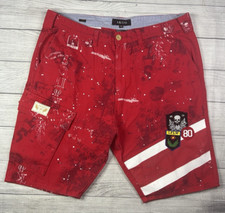 AKOO Cargo Shorts Mens 40 Red Paint Splatter Patch Graphic Streetwear Hip Hop picture