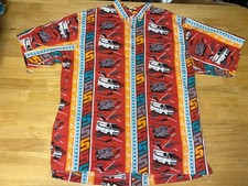 Vintage Snap-on Button Up Shirt Mens Red Multicolor L 100% Cotton Graphic VTG picture