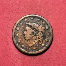 (1) Beautiful Toned Antique 1838 Coronet/Matron Head Large Cent/Penny CHOICE VG picture