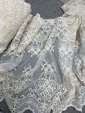 2 Yards 15” Wide Double Edge Cotton Embroidered Tulle Lace Cream White picture