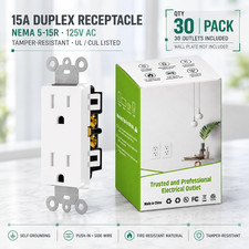 30Pack 15A 125V NEMA 5-15R Receptacle with Compact Housing and Flush Alignment picture