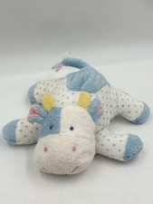 VTG Eden Toys Terry Cloth Cow Blue White Polka Dot 6” Plush Baby Rattle Lovey picture