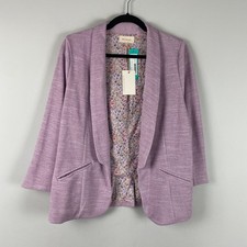 Skies Are Blue Textured Open Front Blazer Jacket Size Medium Purple 3/4 Sleeves picture