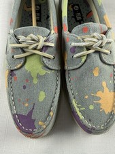 Sperry Top-Sider x PFLAG Pride Boat Shoes Men’s Size 10 Denim Paint Splatter NIB picture