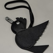 Hermes Birdie Charm Noir Black Bird Charm Silver Beak Bag Leather Accessory picture