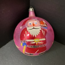 Vintage Jumbo Christmas Ornament Poland Santa with Cane Tree Pink Hand Painted picture
