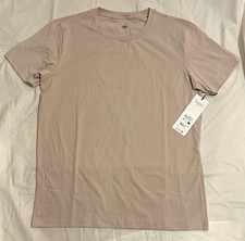 alo Men's L Regular Beige Solid Crew Neck Short Sleeve T-Shirt picture