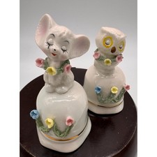 Darling Vintage 1970s 1980s Porcelain Ceramic Owl and Mouse Bells picture