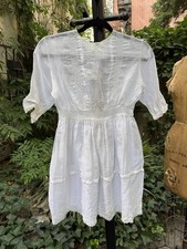 Antique Edwardian Girls Cotton Tea Dress With Lace picture