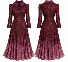 Badgley Mischka Couture Burgundy Sequin Dress Long Sleeve Statement Collar 4 picture