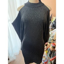 INC International Concepts Womens XL Metallic Cold Shoulder Knit Dress Black picture
