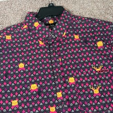 RSVLTS Squid Game KUNUFLEX Short Sleeve Button Down Shirt Men Medium Pink Black picture