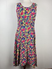 S. Roberts 90s Bright Floral Sleeveless Maxi Dress Womens 10 Vintage Rayon Boho picture