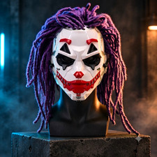 Cyber Joker Full Face Mask w/ Purple Dreadlock Hair, Adult Unisex One Size picture