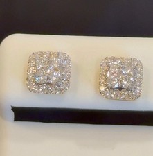 .76 CARAT CERTIFIED LAB GROWN DIAMONDS 8 MM STERLING SILVER GOLD PLATED STUDS EA picture