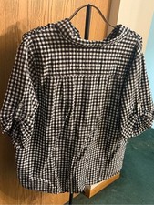 Woman Within - Black & White Gingham Button-Tab Sleeve Top 1X 22/24 picture