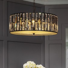 OpenBox 6-Light Black Mondern Lantern Drum Chandeliers With Crystal Accents picture
