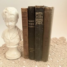 4 Antique Vintage School Books Neutral Distressed Academia Library Early Readers picture