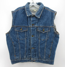 VINTAGE Huk A Poo Vest Men Large Blue Trucker Denim Jacket 90s Motorcycle Moto * picture