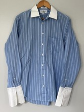 Vintage Burberrys London Dress Shirt Mens 16 34 Blue Stripe French Cuff Made USA picture