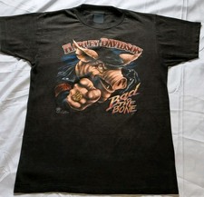 Vintage 1987 3d Emblem Hog Bad To The Bone Shirt Harley Davidson Medium Indiana picture