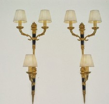 Ornate Gilt Bronze Torch-Form Wall Sconces, Empire Style, Set of Four picture