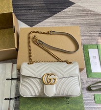 Gucci GG Marmont Matelassé Shoulder Bag - White Leather, Gold Chain picture