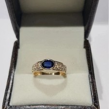 1.40 Ct Oval Cut Natural Sapphire & Diamond Wedding Ring 14K Yellow Gold picture