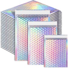 50 Pcs Metallic Bubble Mailers, 3 Sizes Holographic Bubble Mailers, Poly Padd... picture