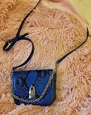 Rebecca Minkoff Blue/Black Snake Skin Small Crossbody Chain Strap Push Lock picture