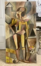 Original Vintage Cubo-Futurist Style Oil Painting After Lyubov Popova, 24” x 48” picture