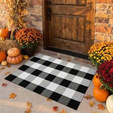 SEEKSEE Fall Decor Buffalo Plaid Outdoor Rug 2' x 3' Black and White Front Do... picture