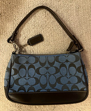 Vintage 2004 Coach Signature Demi Pouch 6094 Blue Brown Leather Y2K Baguette Bag picture