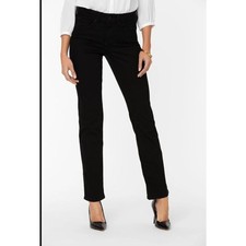 NYDJ Marilyn Jeans Women's 12 Black Cotton Denim Straight Leg Workwear Travel picture