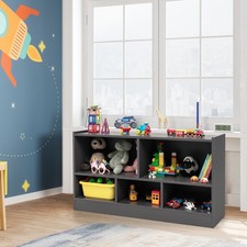 Kids 5-Cube Storage Cabinet 2-Shelf Wood Bookcase Organizer Grey picture