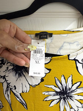 Ann Taylor Factory XL Yellow Floral Ruffle Sleeve Round Neck Lightweight Blouse picture