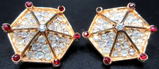 CORO Red & Sparkling Ice Rhinestone Spider Web Vintage Clip Earrings picture