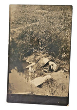 Vintage RPPC Real Photo Postcard Person Conical Hat Creek Rural Scene c1910s picture