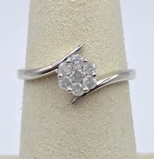 Vintage 10k White Gold Diamond Flower Rosette Cluster Bypass Cocktail Ring 7.25  picture