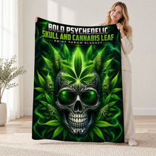 Psychedelic Skull Cannabis Leaf Coral Fleece Blanket Gothic Decor picture