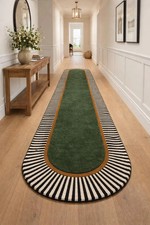 Hand-Tufted Modern Runner Carpet with Green Center & Striped Border picture