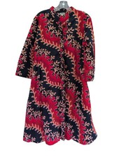 Zuri Life Aquatic Dress L Coral Navy African Kitenge Cotton Shirt Dress Pockets picture