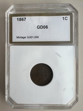 1867 PCI G6 Indian Head Cent Graded Good 6, Key Date Certified US 1c IHP picture