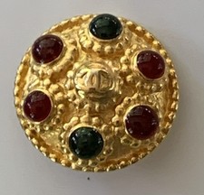 Auth Vintage CHANEL 1996 Maison Gripoix Poured Glass Button Gold 16mm Cuff Size picture