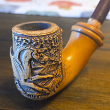 Antique Hand Carved Meerschaum Pipe Horse Equine Motif Vintage Estate Tobacco picture