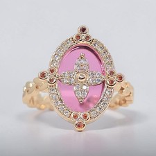 Bomb Party Cranberry Hand Cut Glass with Cubic Zirconia ring Size 9 Women picture