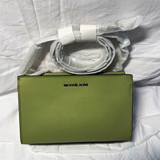Michael Kors Sheila Small Saffiano Crossbody Bag Light Sage Zip Detach Strap picture