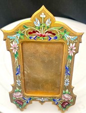 ANTIQUE FRENCH CHAMPLEVE ENAMEL GILT BRONZE EASEL PICTURE FRAME 19TH CENTURY picture
