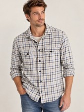 Relwen Brushed Flannel Blanket Shirt Button Plaid Blue White Shacket Sz Large  picture