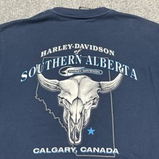 Harley-Davidson T-Shirt Men Large Blue Calgary Canada Skull VTG 1997 Biker Tee picture